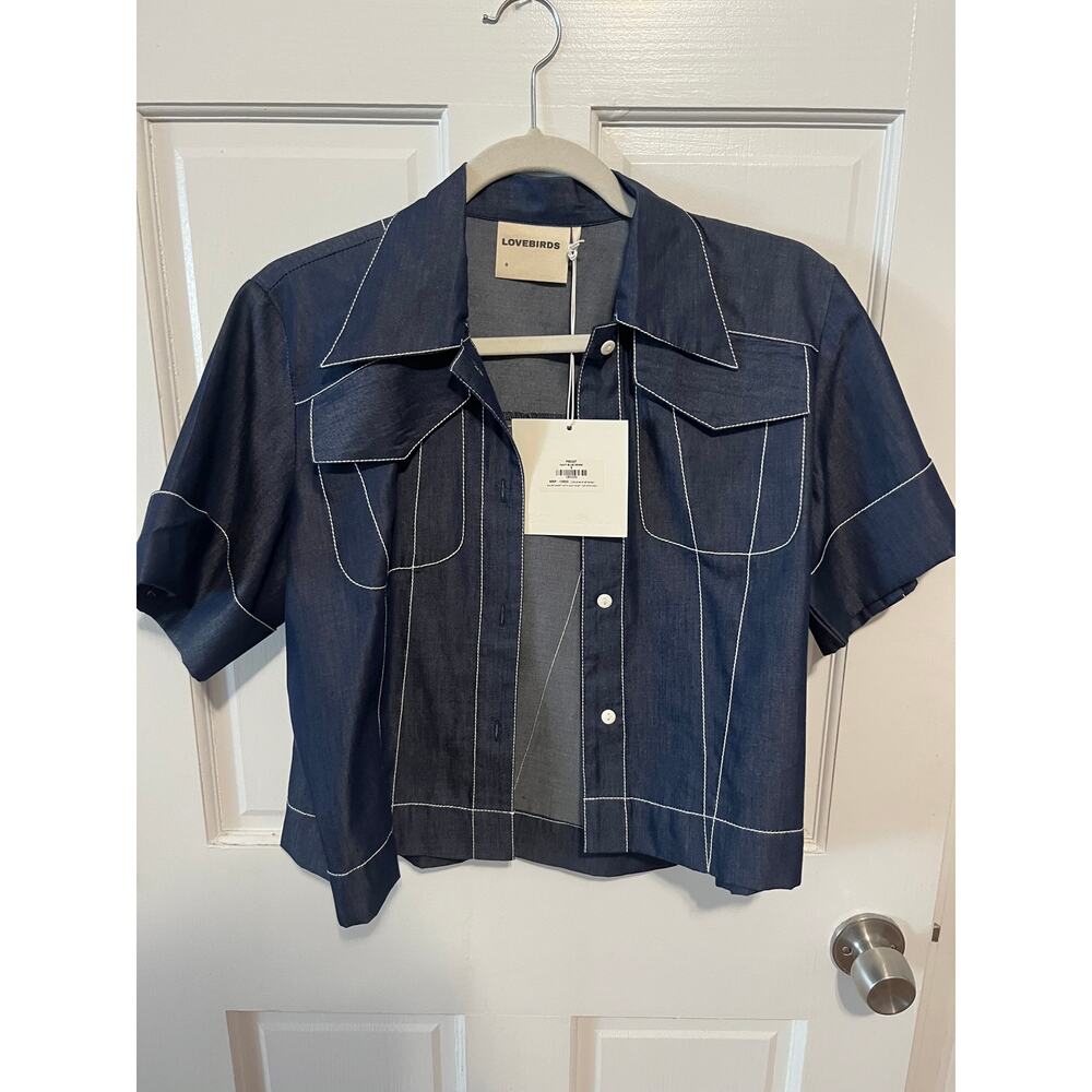 LOVEBIRD Collar faux jean top